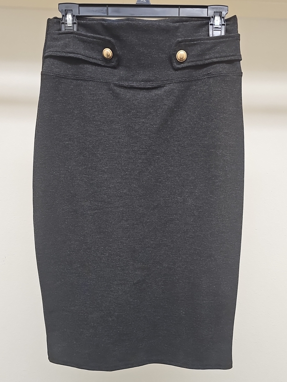 Hybrid & company Charcoal Pencil Skirt with Gold Button Accents